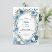 デリケートフローラリースソフトブルー誕生日 招待状 (スタンド正面)