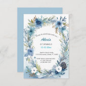 デリケートフローラリースソフトブルー誕生日 招待状 (正面/裏面)