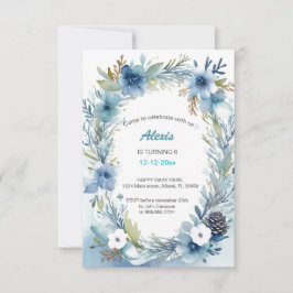 デリケートフローラリースソフトブルー誕生日 招待状