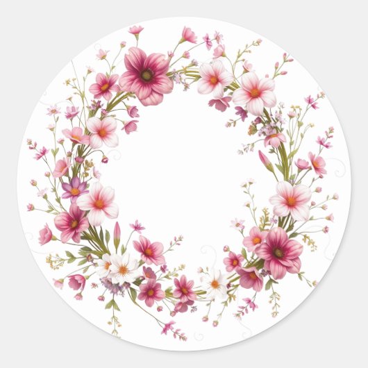 デリケートフローラリースピンクステッカー ラウンドシール (正面)