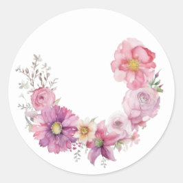 デリケートフローラリースピンクステッカー ラウンドシール