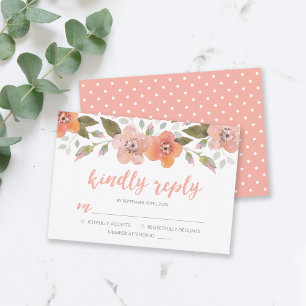 デリケートフローラ結婚ピーチの親切な返信RSVP 出欠カード