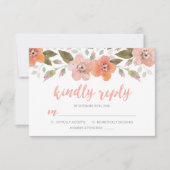 デリケートフローラ結婚ピーチの親切な返信RSVP 出欠カード (正面)