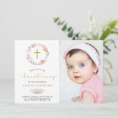 デリケートフローラ&コットン《キリスト教》洗礼式や命名式招待状 サンキューカード (スタンド正面)