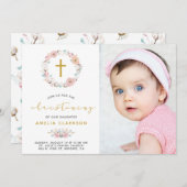 デリケートフローラ&コットン《キリスト教》洗礼式や命名式招待状 サンキューカード (正面/裏面)