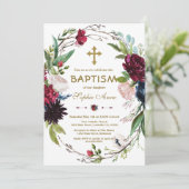 デリケートブルガンディブルーフローラリースガールバプテスマ 招待状 (スタンド正面)