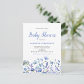 デリケートブルーフローラベビーシャワー招待状 ポストカード (スタンド正面)
