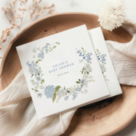 デリケートブルーフローラリースベビーシャワー招待状 スタンダードカクテルナプキン