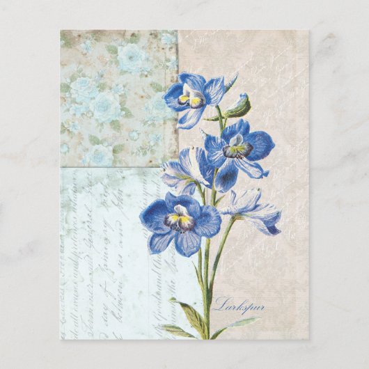 デリケートブルーフローラヴィンテージスクラップブック紙 (裏面)