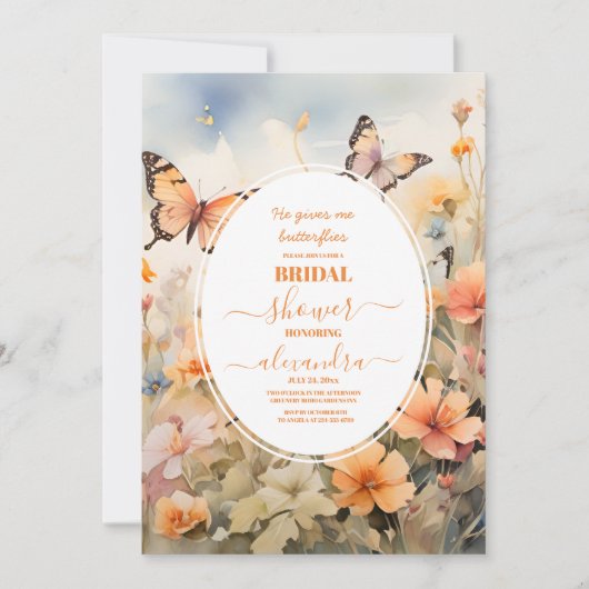 デリケートホワイトバタフライガーデンブライダルシャワー 招待状 (正面)