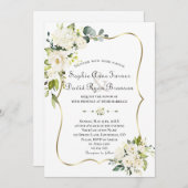 デリケートホワイトローズアジサイ金ゴールド結婚ズ 招待状 (正面/裏面)