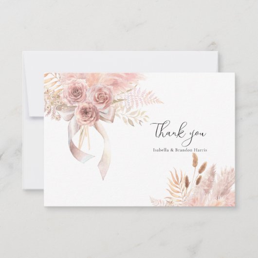 デリケートボヘミアンピンクフローラサンキューカード サンキューカード (正面)