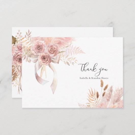 デリケートボヘミアンピンクフローラサンキューカード サンキューカード (正面/裏面)