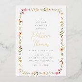 デリケートボホワイルドフラワーフローラブライダルシャワー 箔招待状 (正面)