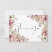 デリケートモダンなピンク赤面バラ&リリー結婚ズ サンキューカード (正面)