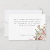 デリケートモダンなピンク赤面バラ&リリー結婚ズ サンキューカード (裏面)