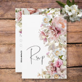 デリケートモダンなピンク赤面バラ&リリー結婚ズ 出欠カード