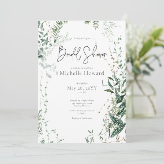 デリケートモダンな熱帯雨林ブライダルシャワー 招待状 (スタンド正面)