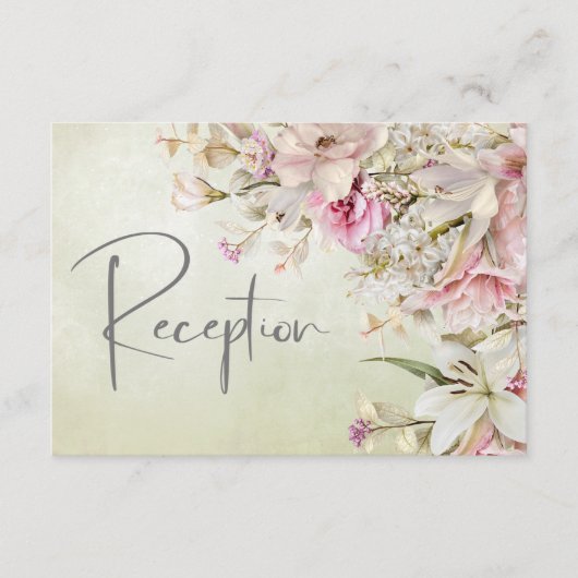 デリケートモダンピンク赤面バラ&リリーグリーン エンクロージャーカード (正面)