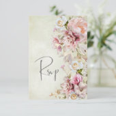 デリケートモダンピンク赤面バラ&リリーグリーン 出欠カード (スタンド正面)