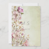 デリケートモダンピンク赤面バラ&リリーグリーン 招待状 (裏面)