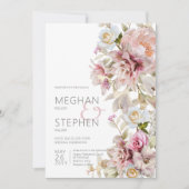 デリケートモダンピンク赤面バラ&リリー 招待状 (正面)