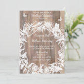 デリケートリースホワイトバタフライウッドウェディングスプ 招待状 (スタンド正面)