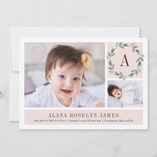 デリケートリース水彩ベビー誕生発表 シーズンカード (正面)