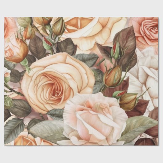 デリケートヴィンテージピーチアンドピンクローズ ラッピングペーパー (フラット)