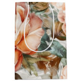 デリケートヴィンテージピーチアンドホワイトローズ ミディアムペーパーバッグ (正面)