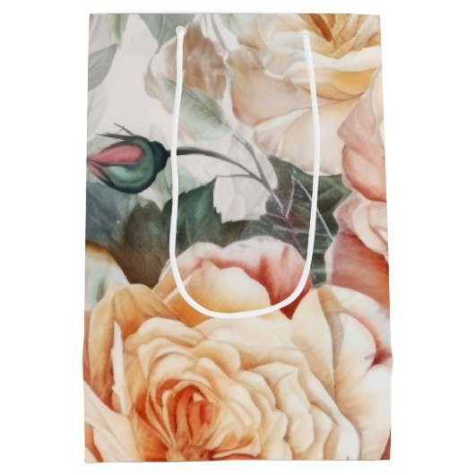 デリケートヴィンテージピーチアンドホワイトローズ ミディアムペーパーバッグ (裏面)