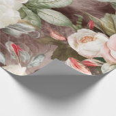 デリケートヴィンテージ赤面ピンク&ホワイトローズ ラッピングペーパー (角)