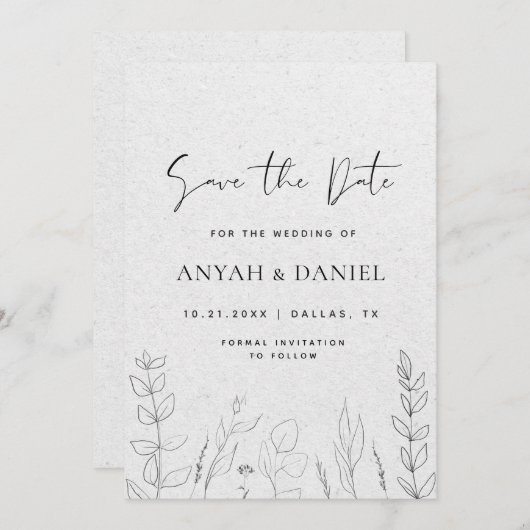 デリケート描フローララインアート白黒クラフト セーブザデート (正面/裏面)