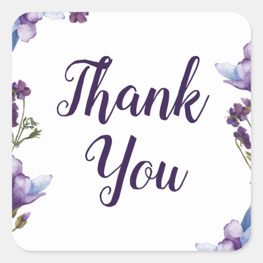 デリケート春の花パープル結婚フローラ スクエアシール (正面)