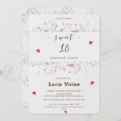 デリケート春ワイルドフラワースウィート16サプライズパーティー 招待状 (正面/裏面)