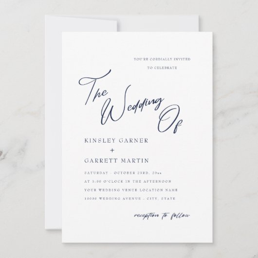 デリケート書道ネイビーブルー結婚式招待状 招待状 (正面)