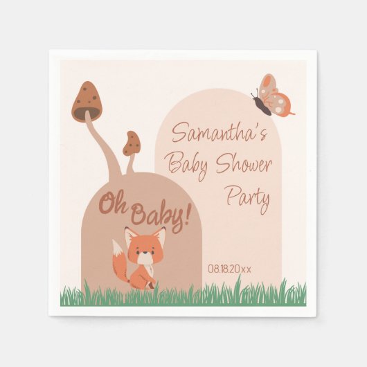 デリケート森テーマキツネベビーシャワー スタンダードカクテルナプキン (正面)
