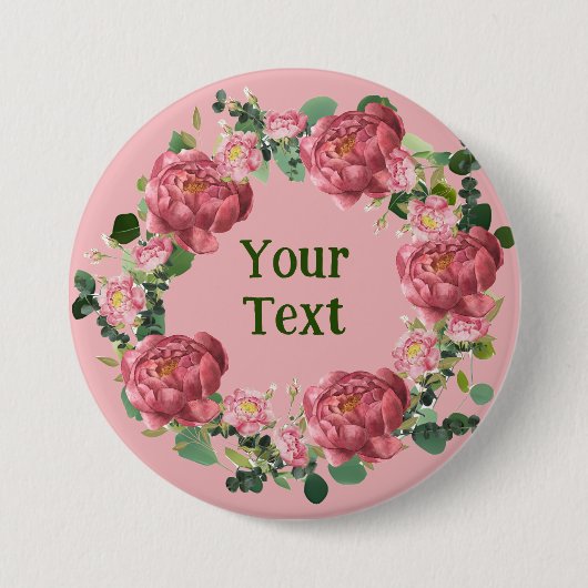 デリケート牡丹フラワーリースラペルバッジ 缶バッジ (正面)