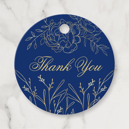 デリケート王室のブルー金ゴールドフローラスケッチありがとう フェイバータグ (正面)