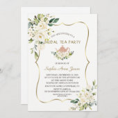 デリケート白い花金ゴールドブライダル茶パーティー 招待状 (正面/裏面)