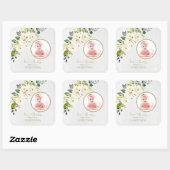 デリケート白アイボリーフローラガールフォト《キリスト教》洗礼式や命名式 スクエアシール (シート)