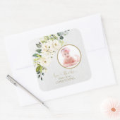 デリケート白アイボリーフローラガールフォト《キリスト教》洗礼式や命名式 スクエアシール (封筒)