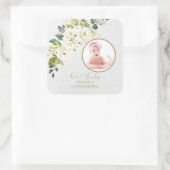 デリケート白アイボリーフローラガールフォト《キリスト教》洗礼式や命名式 スクエアシール (バッグ)