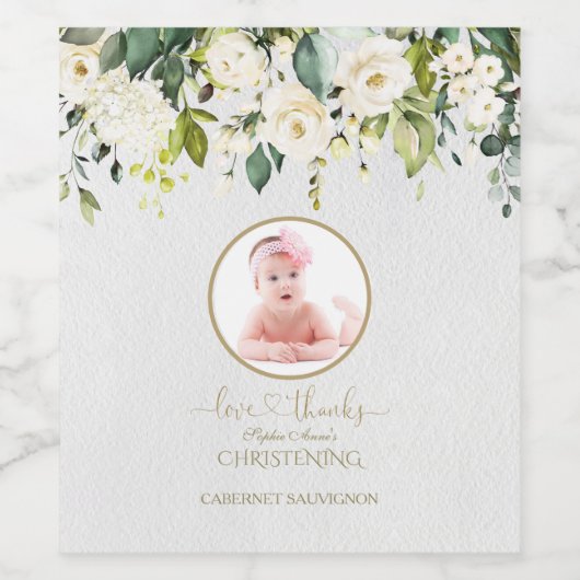 デリケート白アイボリーフローラガールフォト《キリスト教》洗礼式や命名式 ワインラベル (シングルラベル)