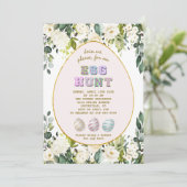 デリケート白クリーム花金ゴールド卵狩りイースター 招待状 (スタンド正面)