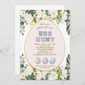 デリケート白クリーム花金ゴールド卵狩りイースター 招待状 (正面/裏面)