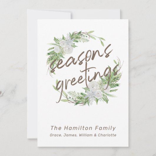 デリケート白フローラクリスマスリース シーズンカード (正面)
