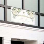 デリケート白フローラ金ゴールドバプテスムウェルカムサイン 横断幕 (ビルの外側)