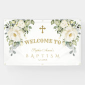 デリケート白フローラ金ゴールドバプテスムウェルカムサイン 横断幕 (横)