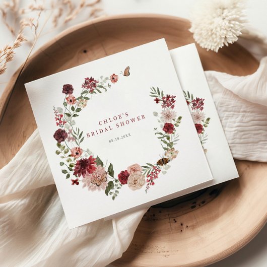 デリケート秋ブルゴーニュフローラリースブライダルシャワー スタンダードカクテルナプキン